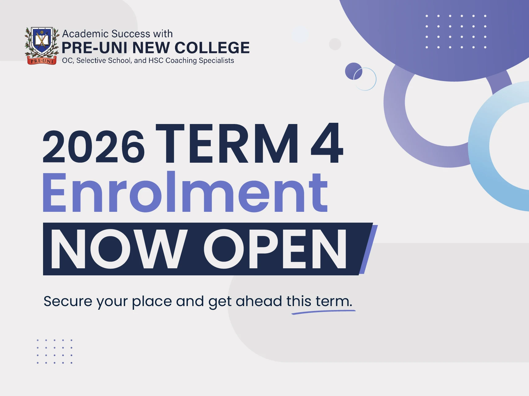 2026 Term 4 enrolment now open at Pre-Uni New College Epping
