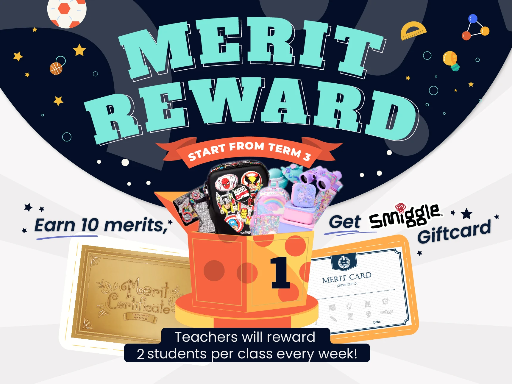 Merit reward program — earn 10 merits for a Smiggle gift card
